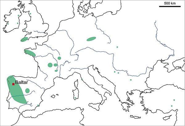 Fig. 1 - Répartition des principaux gisements de cassitérite en Europe et localisation du site.